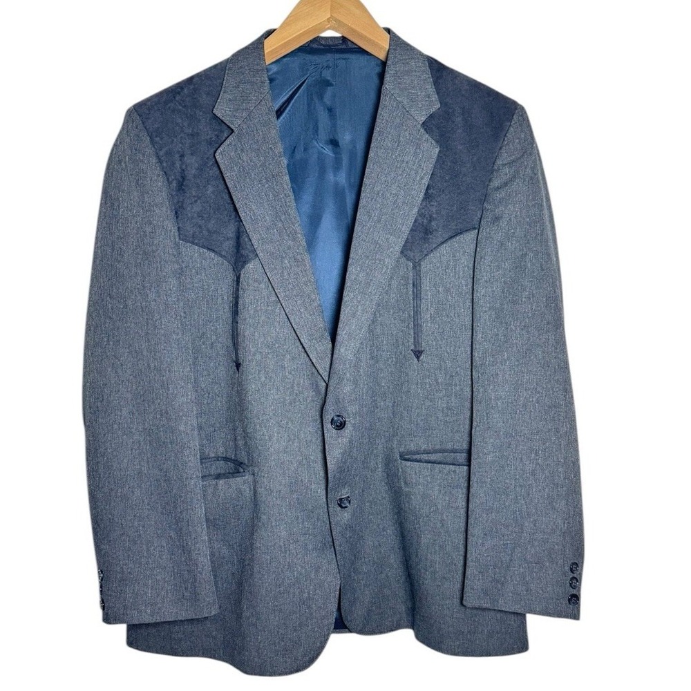 Circle S Men's Western Blazer Blue & Gray/Blue Cowboy Suit Jacket Size 46R‎ USA